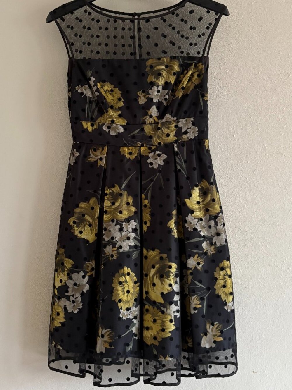 Eliza J Illusion Dot Mesh Floral Dress Black/Yellow